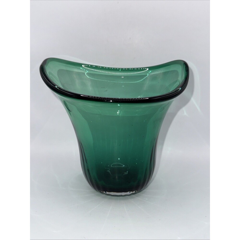 Handblown Green Glass Flared Vase 6” Signed 2008